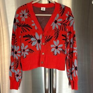 CAbi Red and Gray Floral Cardigan